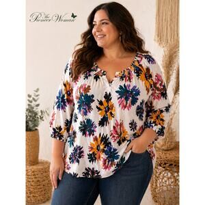 The Pioneer Woman Floral Boho Blouse XXL Lightweight Rayon Peasant Top